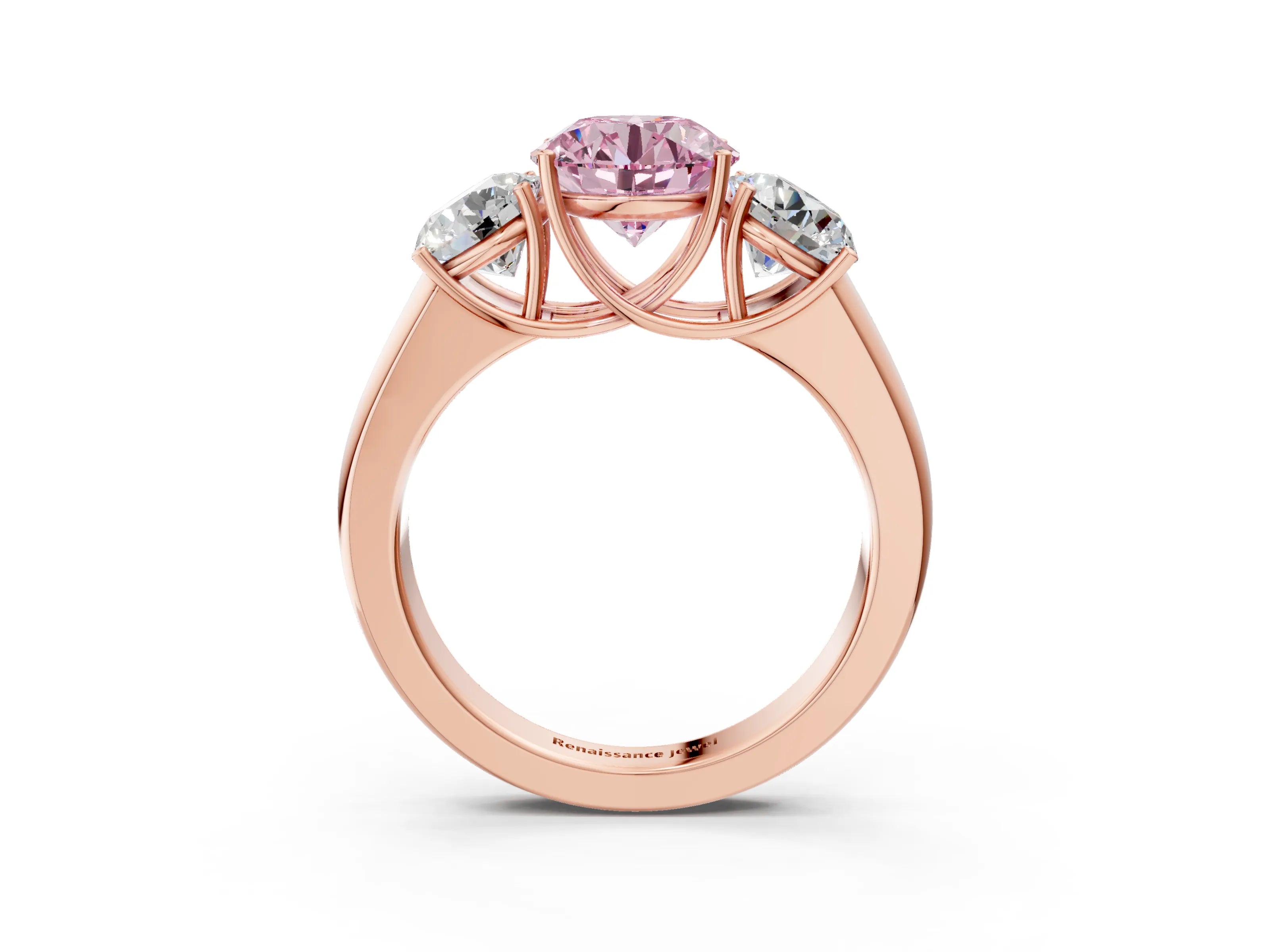 Rose gold Three-Stone Fancy Pink Round Cut Cut Diamond Ring with Prong Setting and Classic Band_3