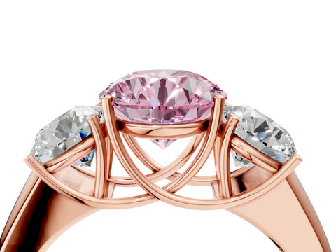 Rose gold Three-Stone Fancy Pink Round Cut Cut Diamond Ring with Prong Setting and Classic Band_4