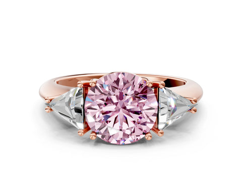 Rose gold Three-Stone Fancy Pink Round Cut Cut Diamond Ring with Trillion Side Stones and Four-Prong Setting_3