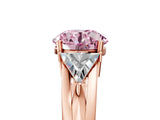 Rose gold Three-Stone Fancy Pink Round Cut Cut Diamond Ring with Trillion Side Stones on a Split Shank Band_5