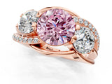 Rose gold Three-Stone Fancy Pink Round Cut Cut Diamond Split Shank Prong Set Ring_1