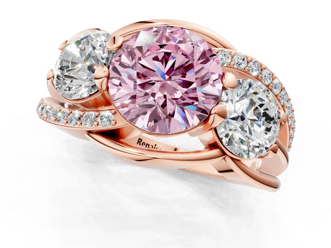 Rose gold Three-Stone Fancy Pink Round Cut Cut Diamond Split Shank Prong Set Ring_1