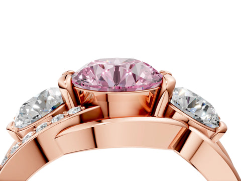 Rose gold Three-Stone Fancy Pink Round Cut Cut Diamond Split Shank Prong Set Ring_4