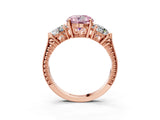 Rose gold Three-Stone Fancy Pink Round Cut Cut Milgrain Band Prong Setting Ring_3