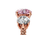 Rose gold Three-Stone Fancy Pink Round Cut Cut Milgrain Band Prong Setting Ring_5