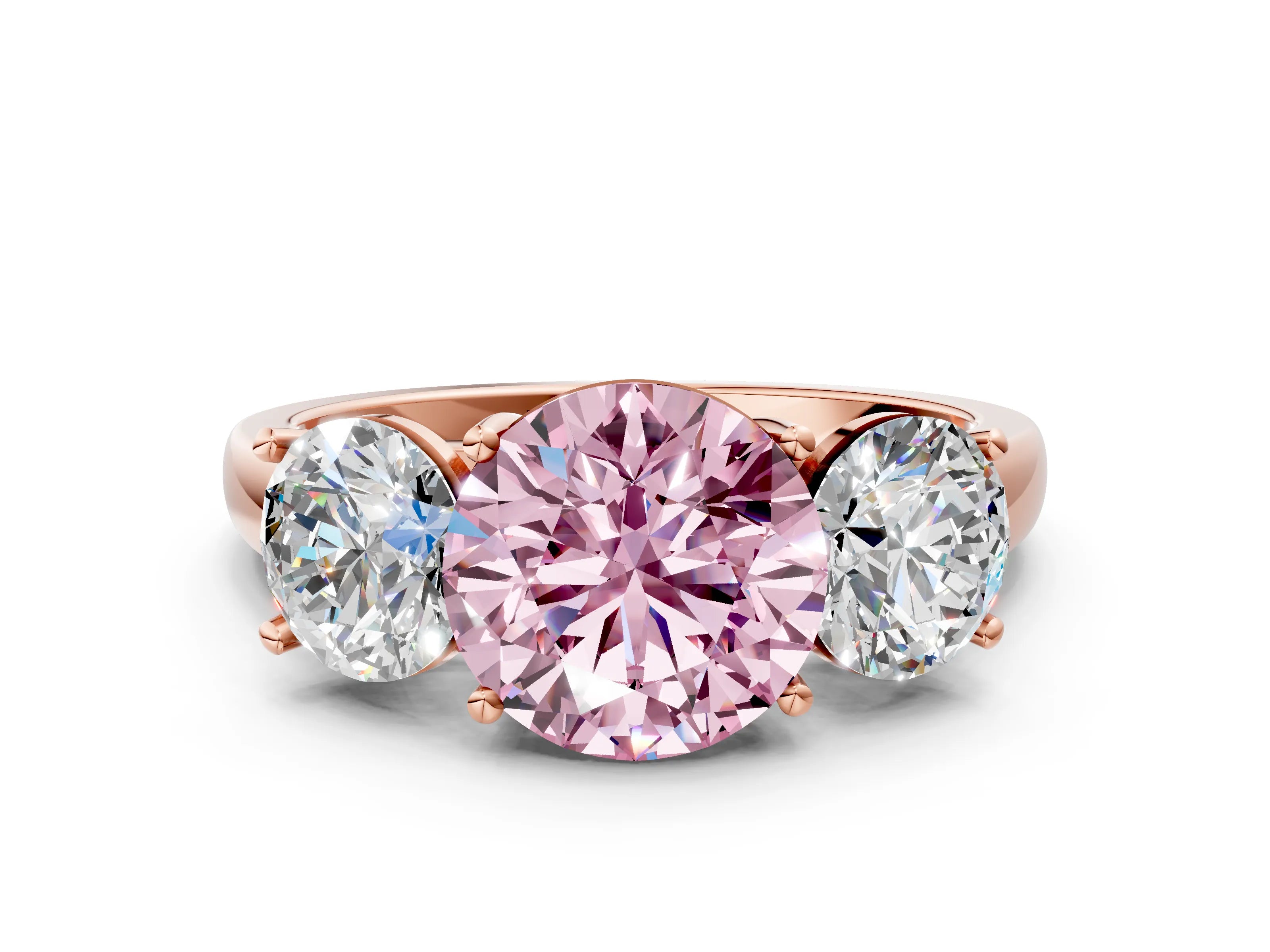 Rose gold Three-Stone Fancy Pink Round Cut Cut Solitaire Ring with Classic Prong Setting