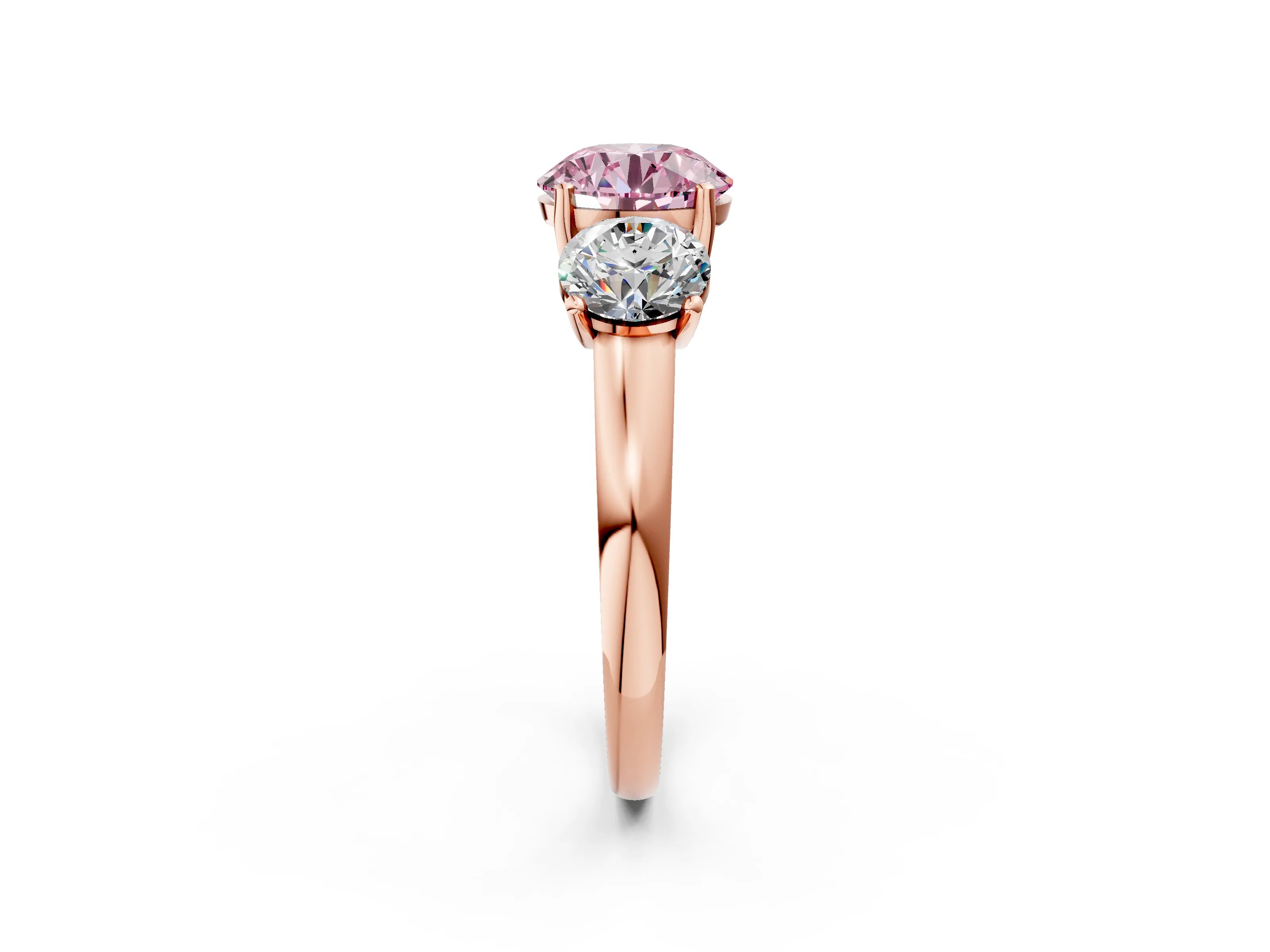 Rose gold Three-Stone Fancy Pink Round Cut Cut Solitaire Ring with Classic Prong Setting_2