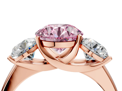 Rose gold Three-Stone Fancy Pink Round Cut Cut Solitaire Ring with Classic Prong Setting_4