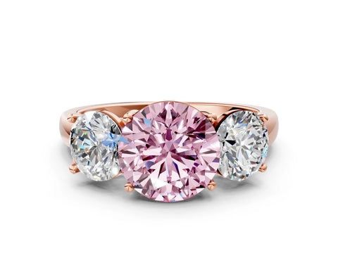 Rose gold Three-Stone Fancy Pink Round Cut Cut Solitaire Ring with Classic Prong Setting