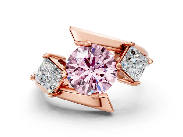 Rose gold Three-Stone Fancy Pink Round Cut Cut Tension Band Ring with Four-Prong Setting
