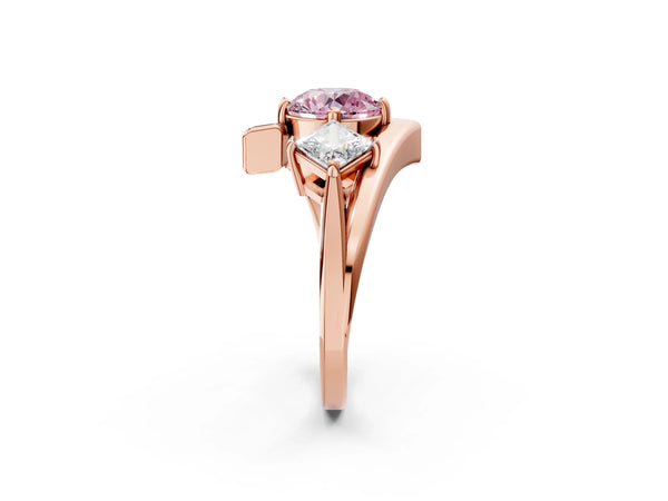Rose gold Three-Stone Fancy Pink Round Cut Cut Tension Band Ring with Four-Prong Setting