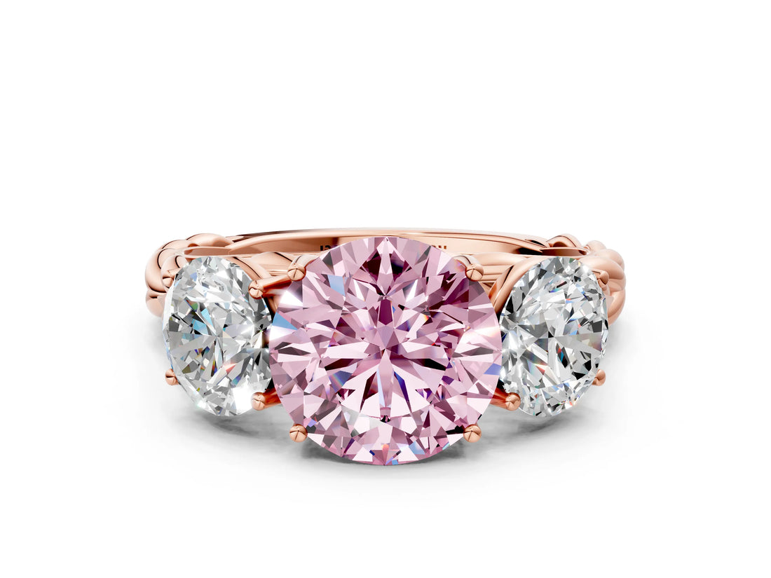Rose gold Three-Stone Fancy Pink Round Cut Diamond Braided Band Ring with Four-Prong Setting_36