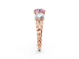 Rose gold Three-Stone Fancy Pink Round Cut Diamond Braided Band Ring with Four-Prong Setting_38