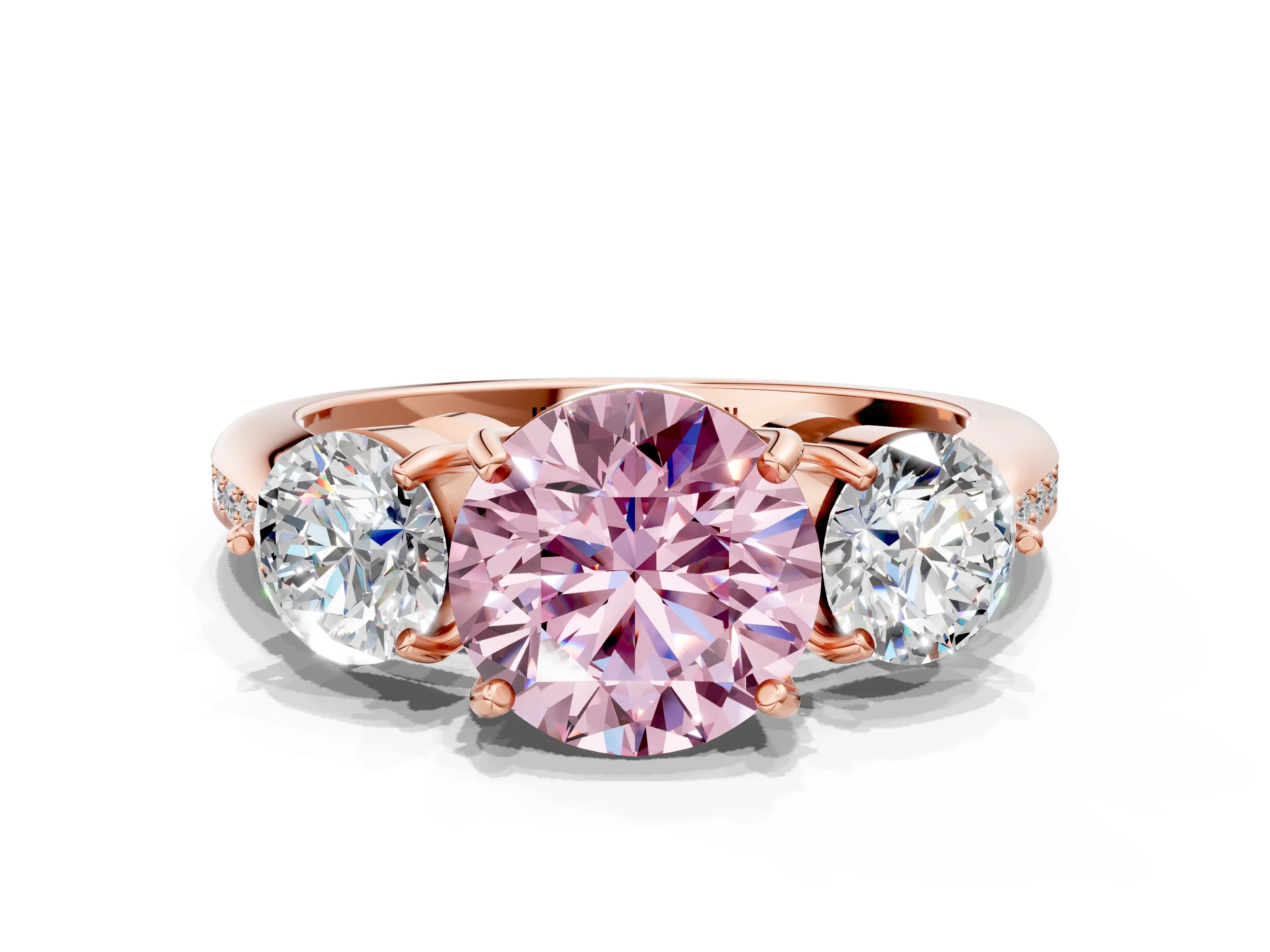 Rose gold Three-Stone Fancy Pink Round Cut Diamond Channel Set Engagement Ring with Prong Setting