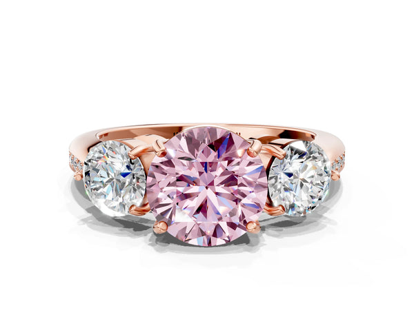 Rose gold Three-Stone Fancy Pink Round Cut Diamond Channel Set Engagement Ring with Prong Setting