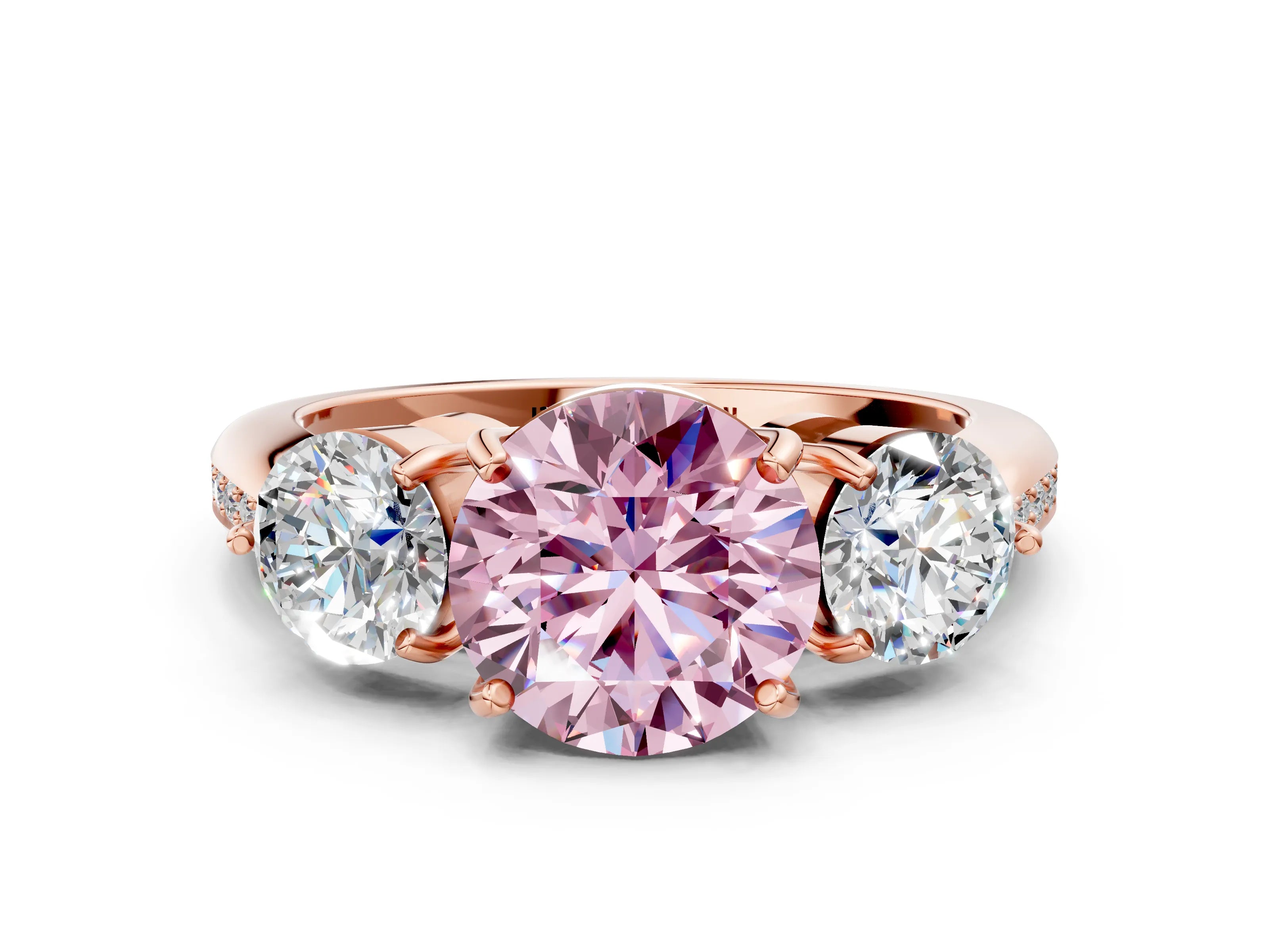 Rose gold Three-Stone Fancy Pink Round Cut Diamond Channel Set Engagement Ring with Prong Setting_12