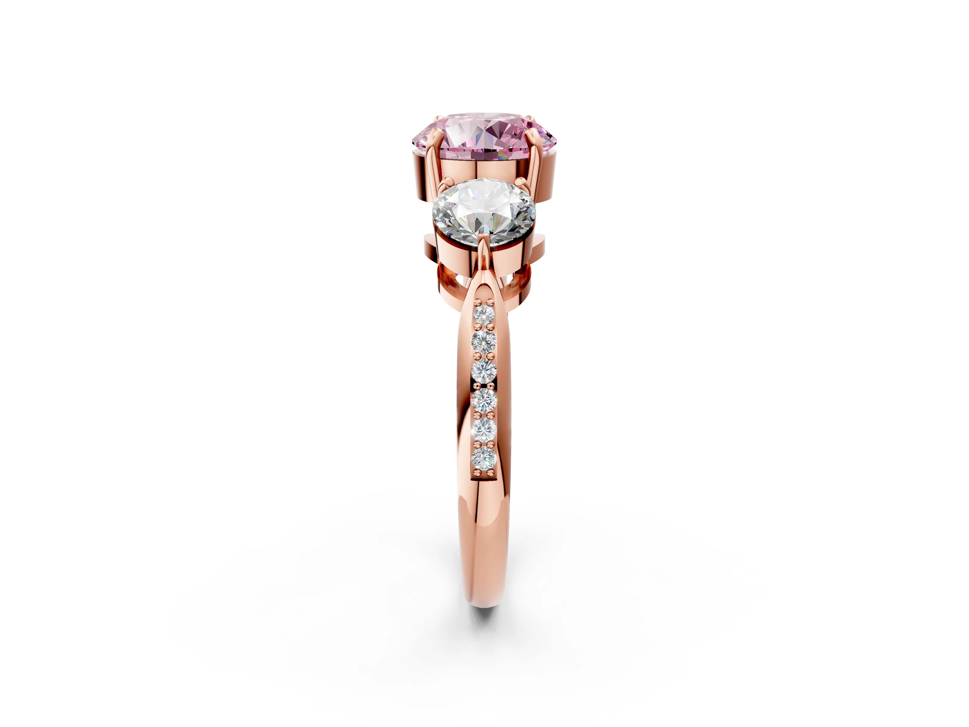 Rose gold Three-Stone Fancy Pink Round Cut Diamond Channel Set Engagement Ring with Prong Setting_14