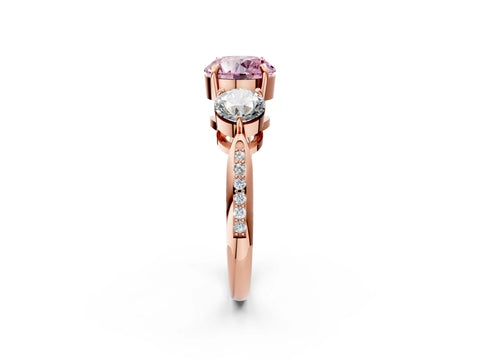 Rose gold Three-Stone Fancy Pink Round Cut Diamond Channel Set Engagement Ring with Prong Setting_14