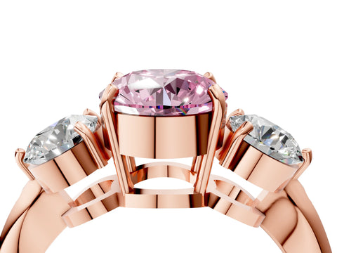 Rose gold Three-Stone Fancy Pink Round Cut Diamond Channel Set Engagement Ring with Prong Setting_16