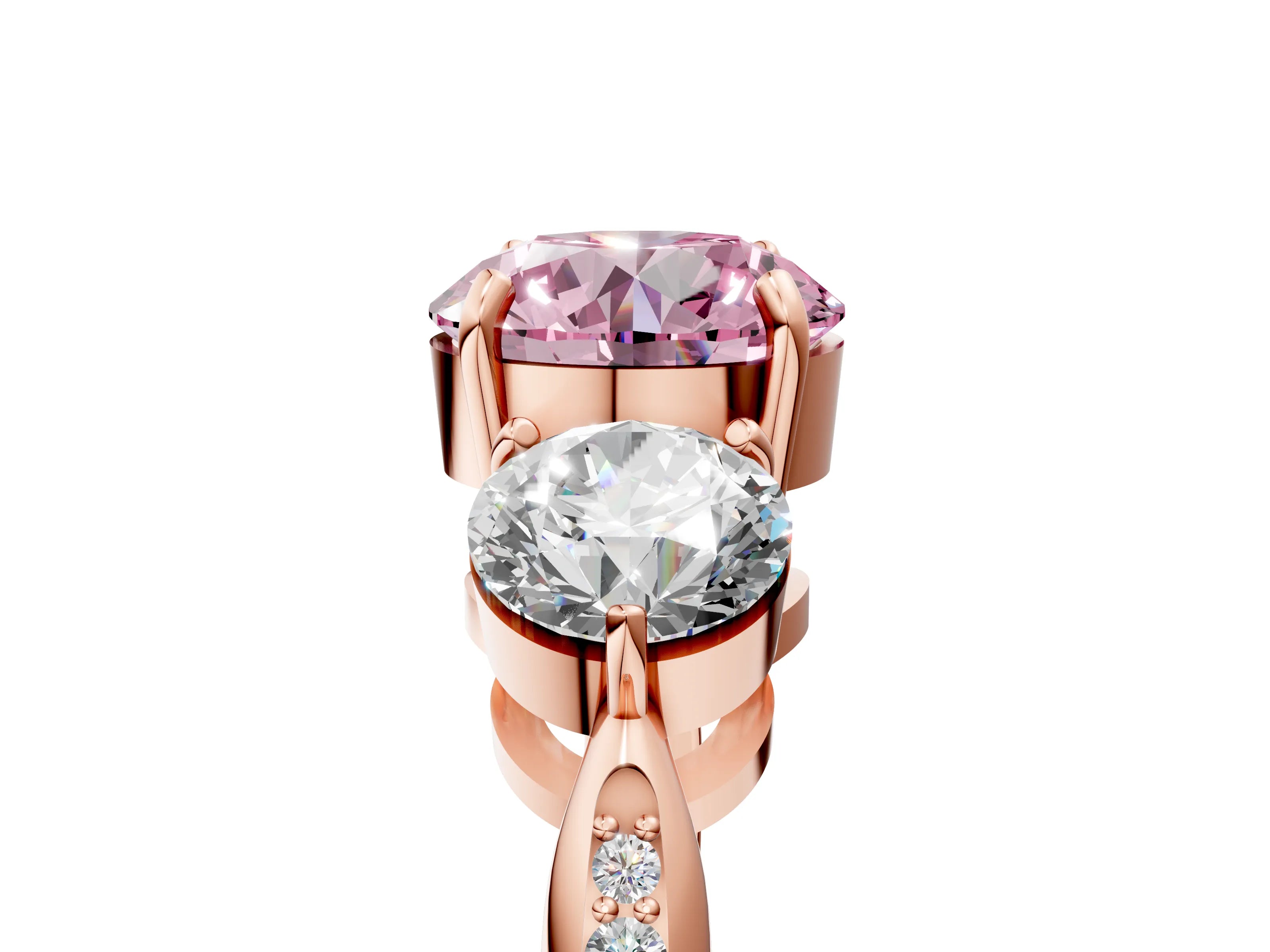 Rose gold Three-Stone Fancy Pink Round Cut Diamond Channel Set Engagement Ring with Prong Setting_17