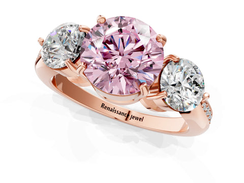 Rose gold Three-Stone Fancy Pink Round Cut Diamond Channel Set Engagement Ring with Prong Setting_1