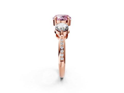 Rose gold Three-Stone Fancy Pink Round Cut Diamond Channel Set Engagement Ring with Prong Setting_2