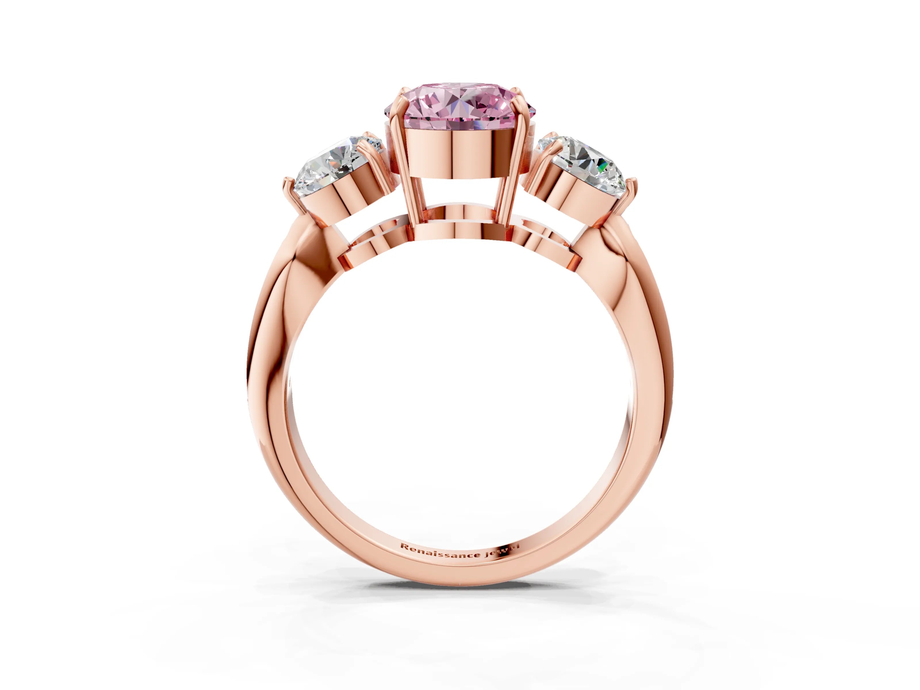Rose gold Three-Stone Fancy Pink Round Cut Diamond Channel Set Engagement Ring with Prong Setting_3