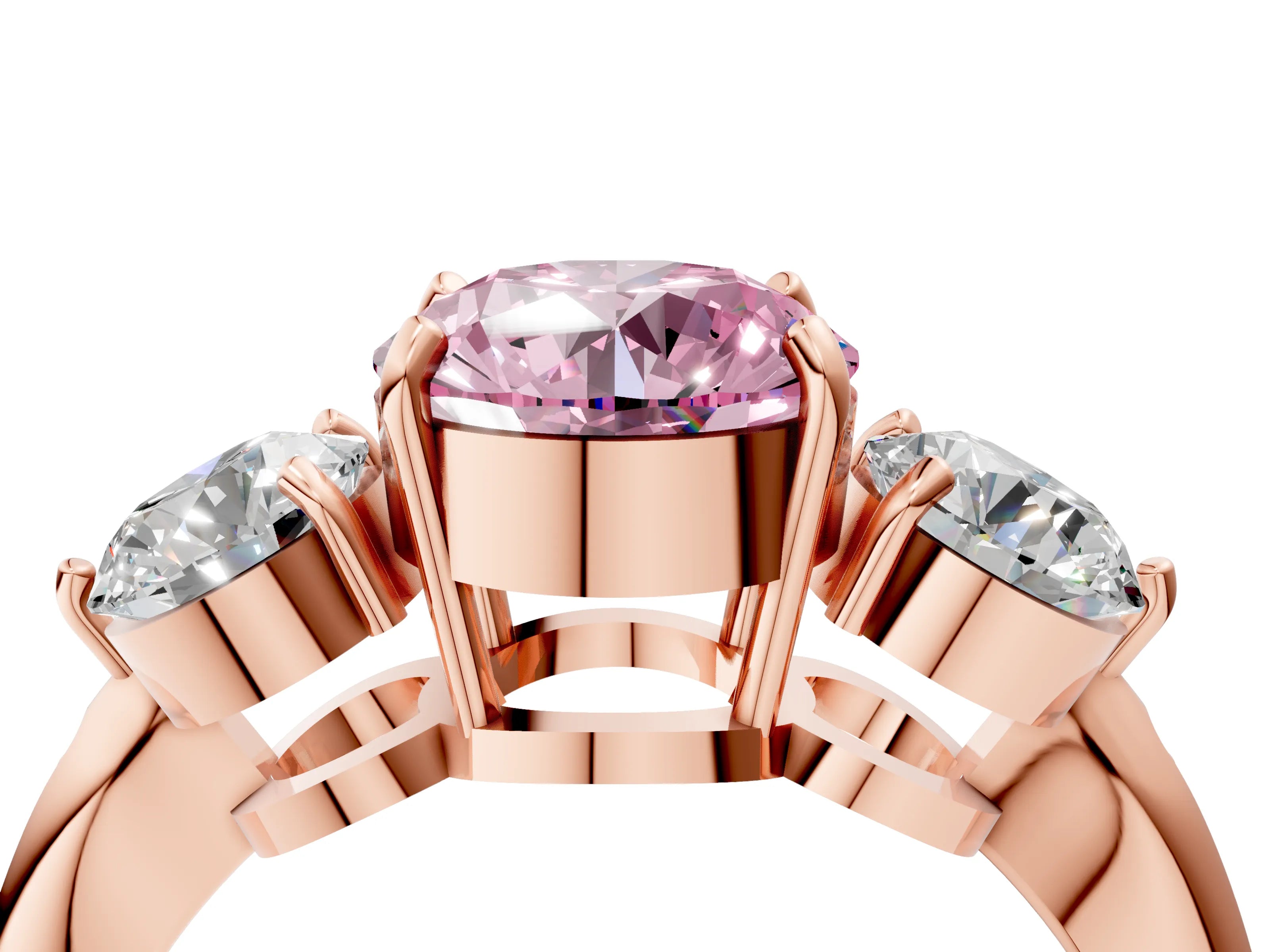 Rose gold Three-Stone Fancy Pink Round Cut Diamond Channel Set Engagement Ring with Prong Setting_4