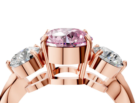 Rose gold Three-Stone Fancy Pink Round Cut Diamond Channel Set Engagement Ring with Prong Setting_4