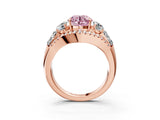 Rose gold Three-Stone Fancy Pink Round Cut Diamond Engagement Ring with Pave Band and Prong Setting_3