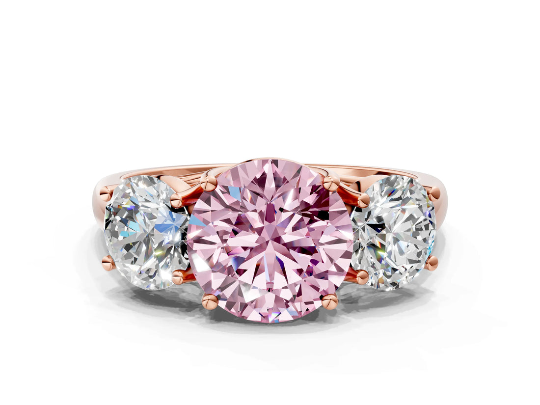 Rose gold Three-Stone Fancy Pink Round Cut Diamond Engagement Ring with Prong Setting_3