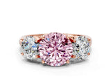 Rose gold Three-Stone Fancy Pink Round Cut Diamond Engagement Ring with Prong Setting_3