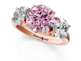 Rose gold Three-Stone Fancy Pink Round Cut Diamond Engagement Ring with Prong Setting_4