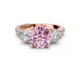 Rose gold Three-Stone Fancy Pink Round  Cut Diamond Pavé Band with Four-Prong Setting