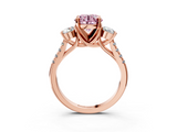 Rose gold Three-Stone Fancy Pink Round  Cut Diamond Pavé Band with Four-Prong Setting_3