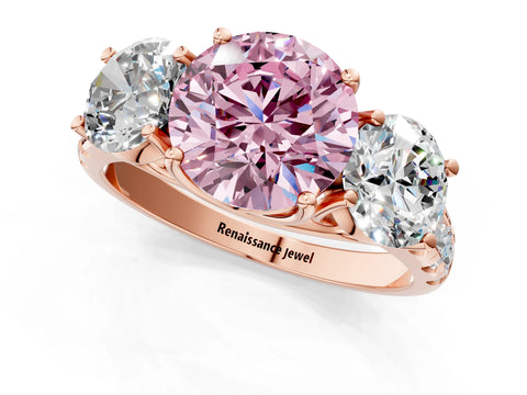 Rose gold Three-Stone Fancy Pink Round Cut Diamond Pavé Band with Prong Setting_1