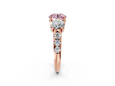 Rose gold Three-Stone Fancy Pink Round Cut Diamond Pavé Band with Prong Setting_2