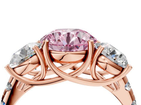 Rose gold Three-Stone Fancy Pink Round Cut Diamond Pavé Band with Prong Setting_4
