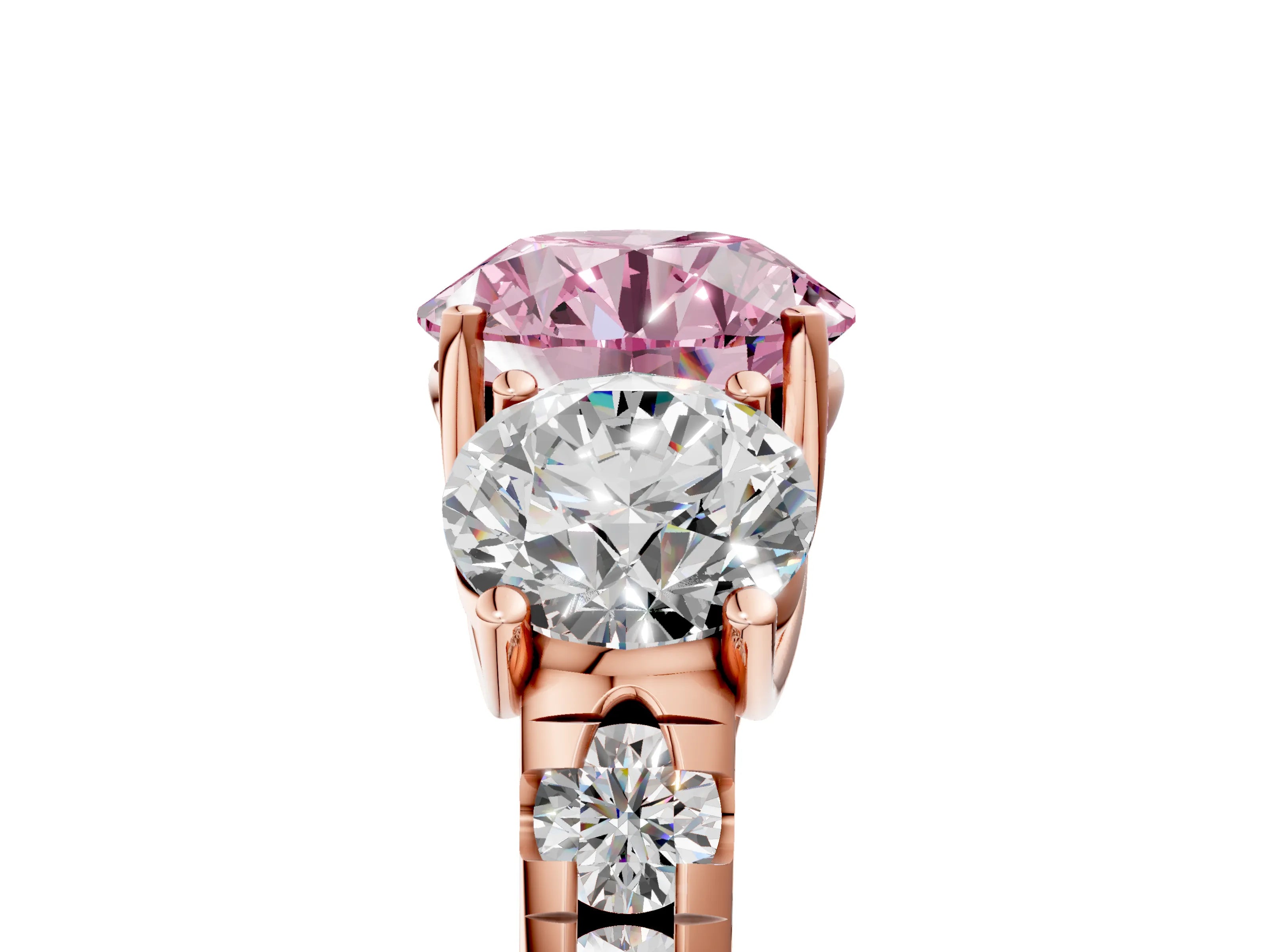 Rose gold Three-Stone Fancy Pink Round Cut Diamond Pavé Band with Prong Setting_5