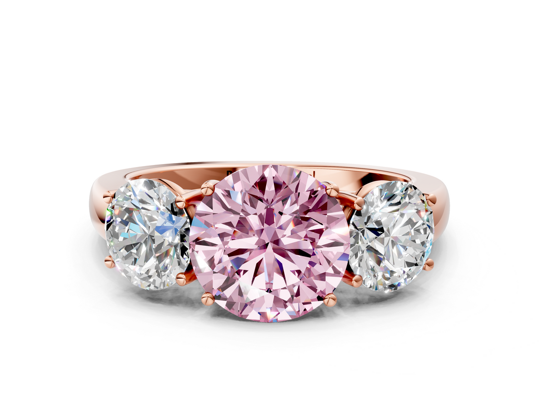 Rose gold Three-Stone Fancy Pink Round  Cut Diamond Ring with Channel-Set Band and Four-Prong Setting_17