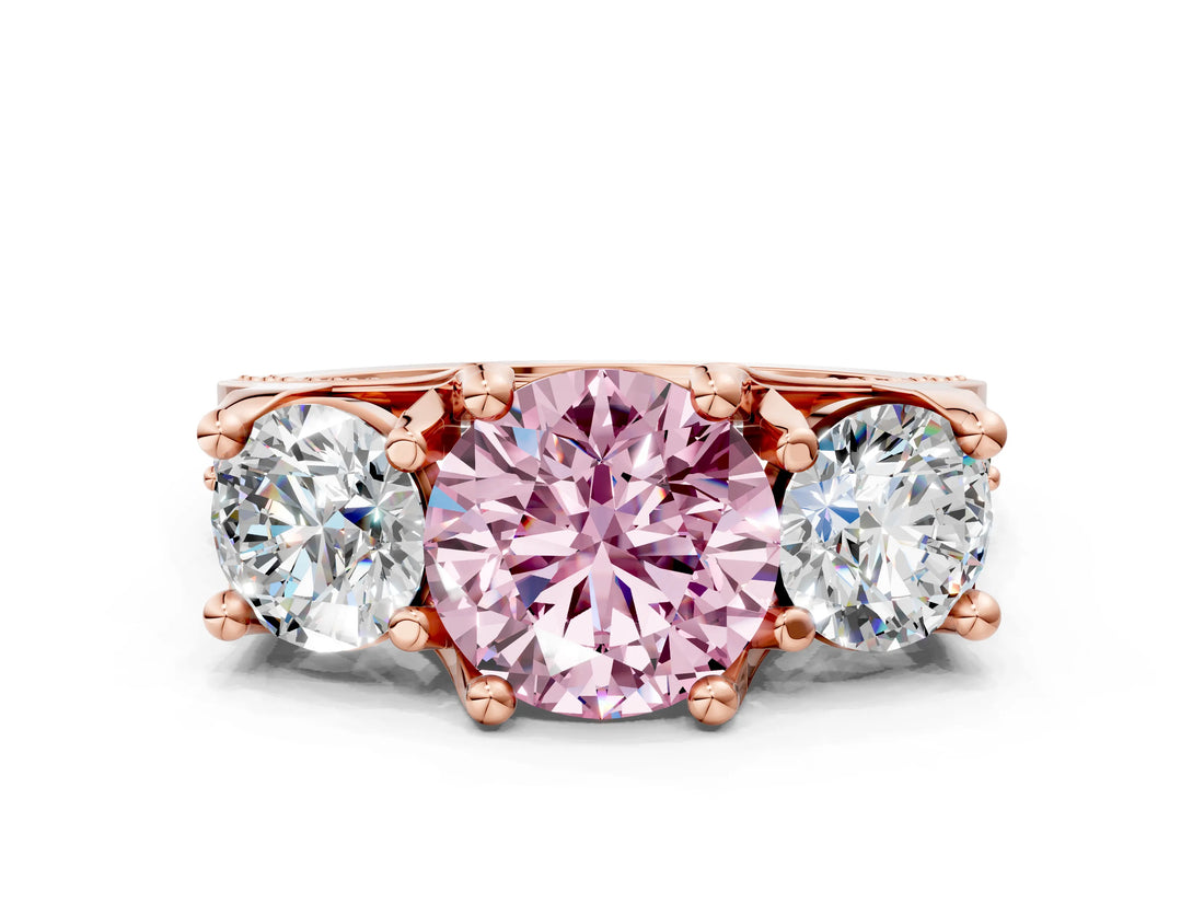Rose gold Three-Stone Fancy Pink Round  Cut Diamond Ring with Channel-Set Band and Four-Prong Setting_35