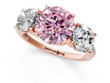 Rose gold Three-Stone Fancy Pink Round Cut Diamond Ring with Pavé Band and Prong Setting_47
