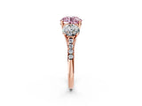 Rose gold Three-Stone Fancy Pink Round Cut Diamond Ring with Pavé Band and Prong Setting_48