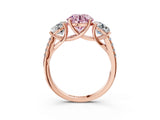 Rose gold Three-Stone Fancy Pink Round Cut Diamond Ring with Pavé Band and Prong Setting_49