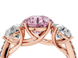 Rose gold Three-Stone Fancy Pink Round Cut Diamond Ring with Pavé Band and Prong Setting_50