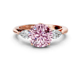 Rose gold Three-Stone Fancy Pink Round Cut Diamond Ring with Pear  Side Stones in Four-Prong Setting_36