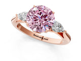 Rose gold Three-Stone Fancy Pink Round Cut Diamond Ring with Pear  Side Stones in Four-Prong Setting_37