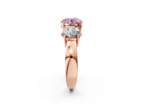 Rose gold Three-Stone Fancy Pink Round Cut Diamond Ring with Round Side Stones, Classic Band, and Four-Prong Setting_2