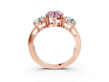 Rose gold Three-Stone Fancy Pink Round Cut Diamond Ring with Round Side Stones, Classic Band, and Four-Prong Setting_3