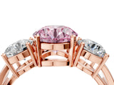 Rose gold Three-Stone Fancy Pink Round Cut Diamond Ring with Round Side Stones, Classic Band, and Four-Prong Setting_4
